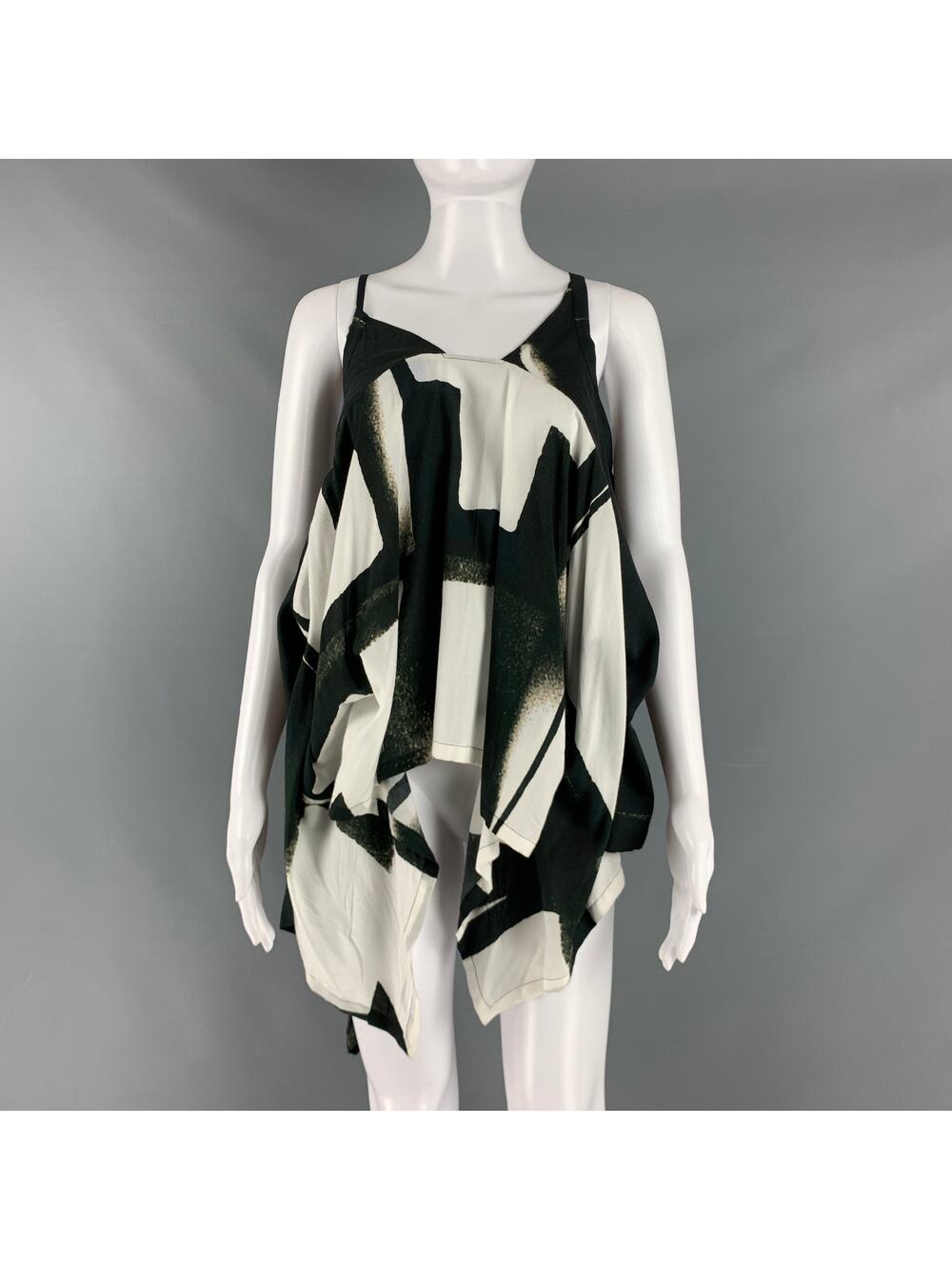 ANN DEMEULEMEESTER Size 6 Black White Viscose Abstract Casual Top